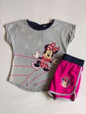 disney junior minnie mouse t-shirt & shorts sporty summer matching set girls 5